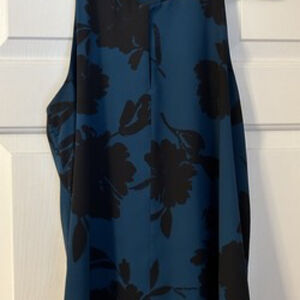 Loft Sleeveless Blouse Top Blue And Black Floral Size Medium
